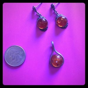 Amber Pendant and Faux amber earrings.